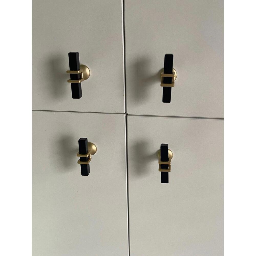 6 Black and Gold Cabinet Knobs Square